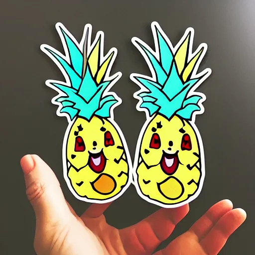 Image similar to die cut sticker of anime chibi two smiling pineapples