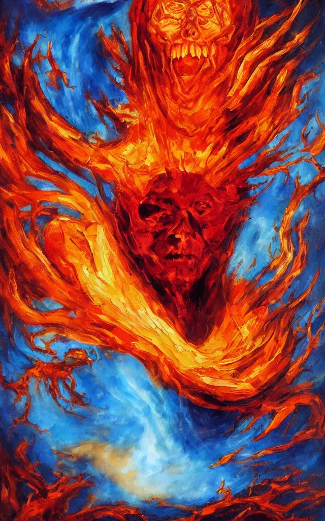 Image similar to red king of the amber mythos fallen celestial spirit, award winning oil painting, sharp color palette