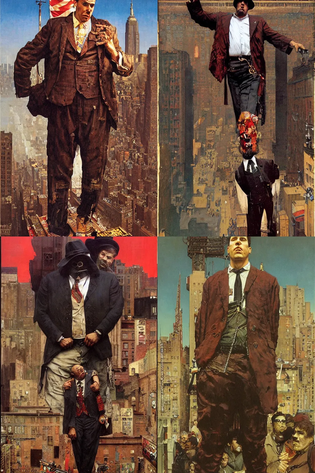 Prompt: full length portrait of huge giant steve - o dressed as gangster, new york, painted by lawrence alma tadema, zdzislaw beksinski, norman rockwell, jack kirby, tom lovell, greg staples