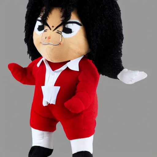 Prompt: michael jackson plush toy, product photo