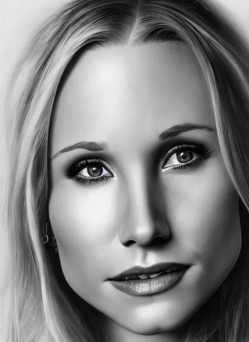 Image similar to portrait of kristen bell, intricate, elegant, highly detailed, photorealistic, trending on artstation, digital art