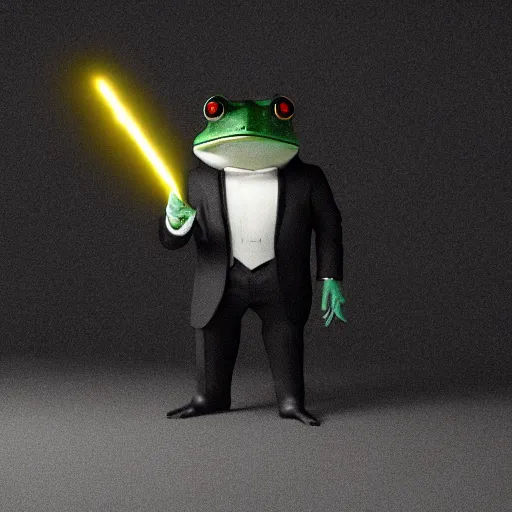 Image similar to a bussines man frog in a black suit, cinematic lightning, 8 k, octane render, art station, matte painting, trending, 8 k