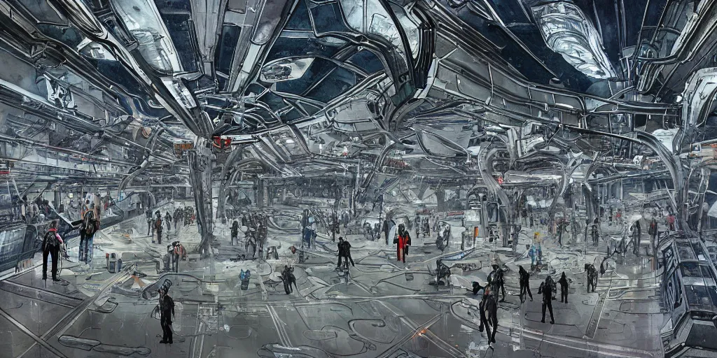 Prompt: sci - fi alien squad in wet cloaks, infiltrating on the ceiling of the mega - structure facility at midnight storm, lightning, hyper - detailed, art