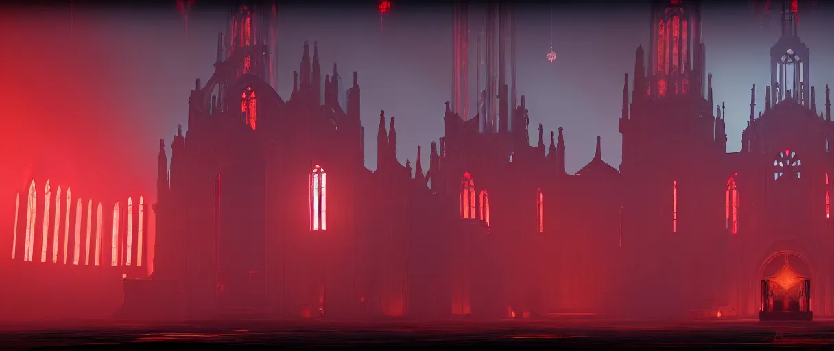 Image similar to symmetrical, centered, ancient church of worship with red shafts of light in destiny 2, foggy, liminal, dark, dystopian, beautiful architecture, abandoned, highly detailed 4 k 6 0 fps destiny 2 promotional poster image wallpaper, official image bungie website