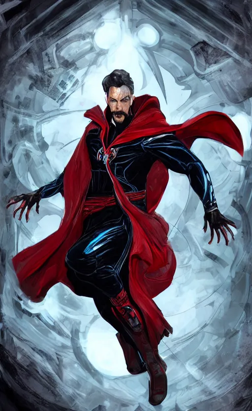Image similar to venom as doctor strange, black and red suit, dynamic lighting, photorealistic fantasy concept art, trending on art station, stunning visuals, terrifying, creative, cinematic