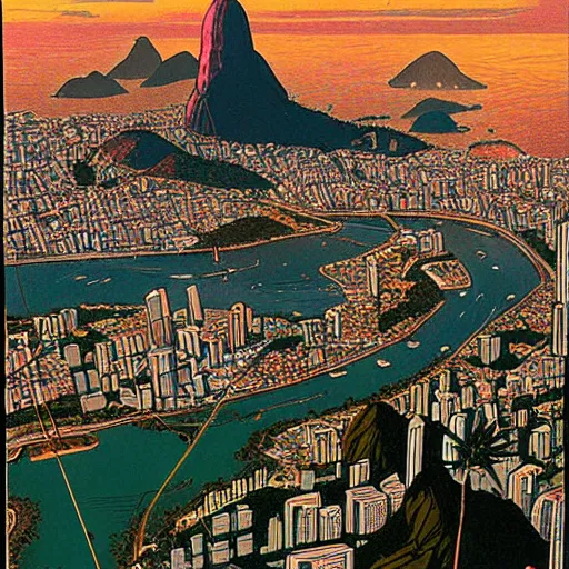 Prompt: rio de janeiro painted by moebius