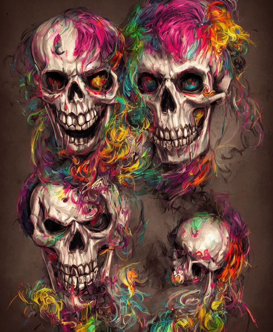 Image similar to skull clown, circus, artstation, concept art, illustration, colorful
