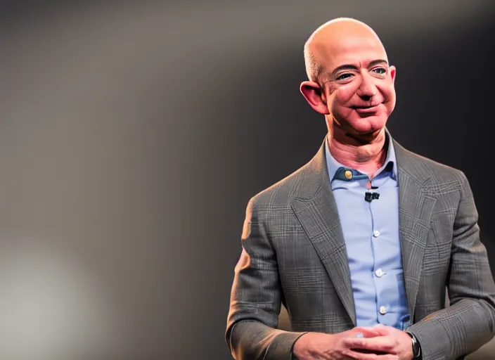 Image similar to photo still of jeff bezos entering creative mode, 8 k, studio lighting bright ambient lighting key light, 8 5 mm f 1. 8