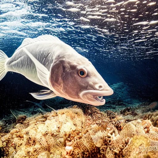 Prompt: incredibly detailed atlantic cod, hyper realistic, underwater, beautiful, dynamic camera angle, canon 5 d, 4 k,