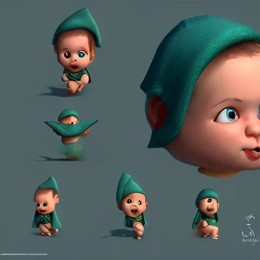 Prompt: baby wizard, character design, trending on artstation, 8k