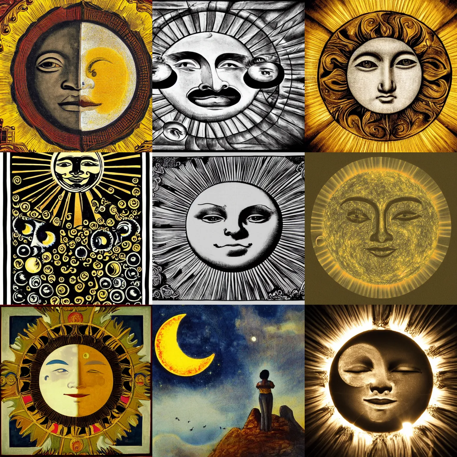 Prompt: the sun,moon,smile, sadness,light,darkness, high detail, high modernization,