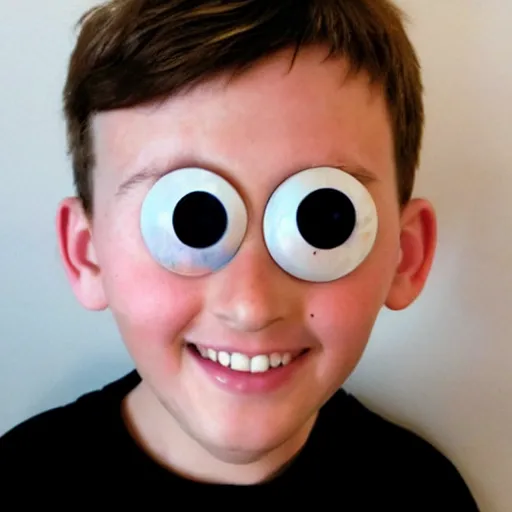 Prompt: 9 year old boy with googly eyes