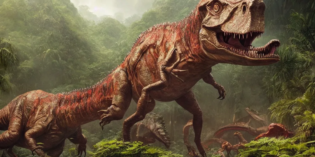 Download Majestic Dinosaurs Roaming Freely In A Thrilling Jurassic Park 4k  Landscape Wallpaper