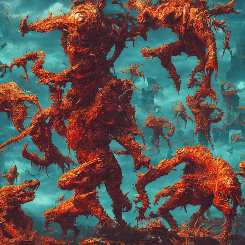 Image similar to fleshscape, wayne - barlowe, wayne - coyne, satoshi - kon, vivid - color, critters, movie, dramatic - lighting 4 k, octane fender, high - detail, artstation