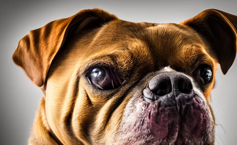 Prompt: studio photography of a sad dog, detailed face, cinematic lighting, 8 k