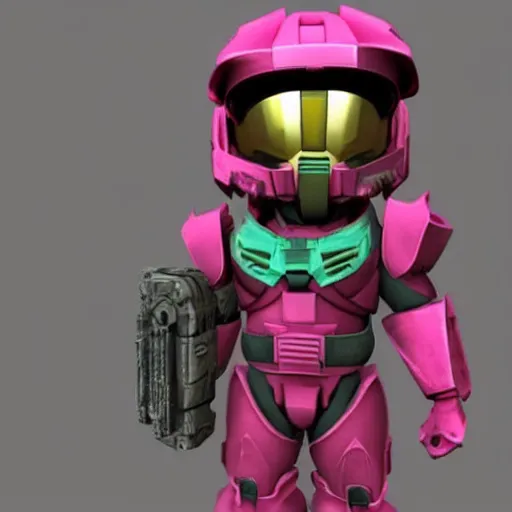 Prompt: cute master chief in pink armor with hearts on it