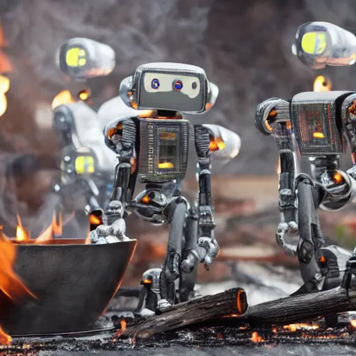 Image similar to Robot workers dancing around a fire