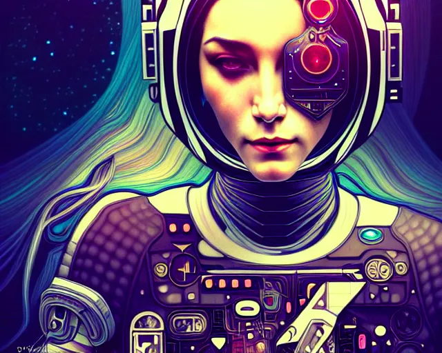 Image similar to psychoslayer, woman astronaut, intricate abstract. cyberpunk, being entered by machine, portrait, highly detailed, deep focus, elegant, digital painting, smooth, sharp focus, illustration, ultra realistic, 8 k, art by artgerm and alphonse mucha