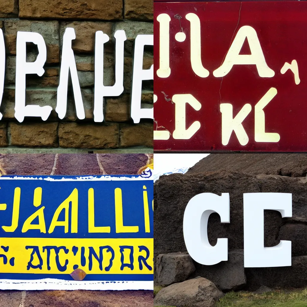 Prompt: a sign that says eyjafjallajokull clear letters, din 1 4 5 1 font