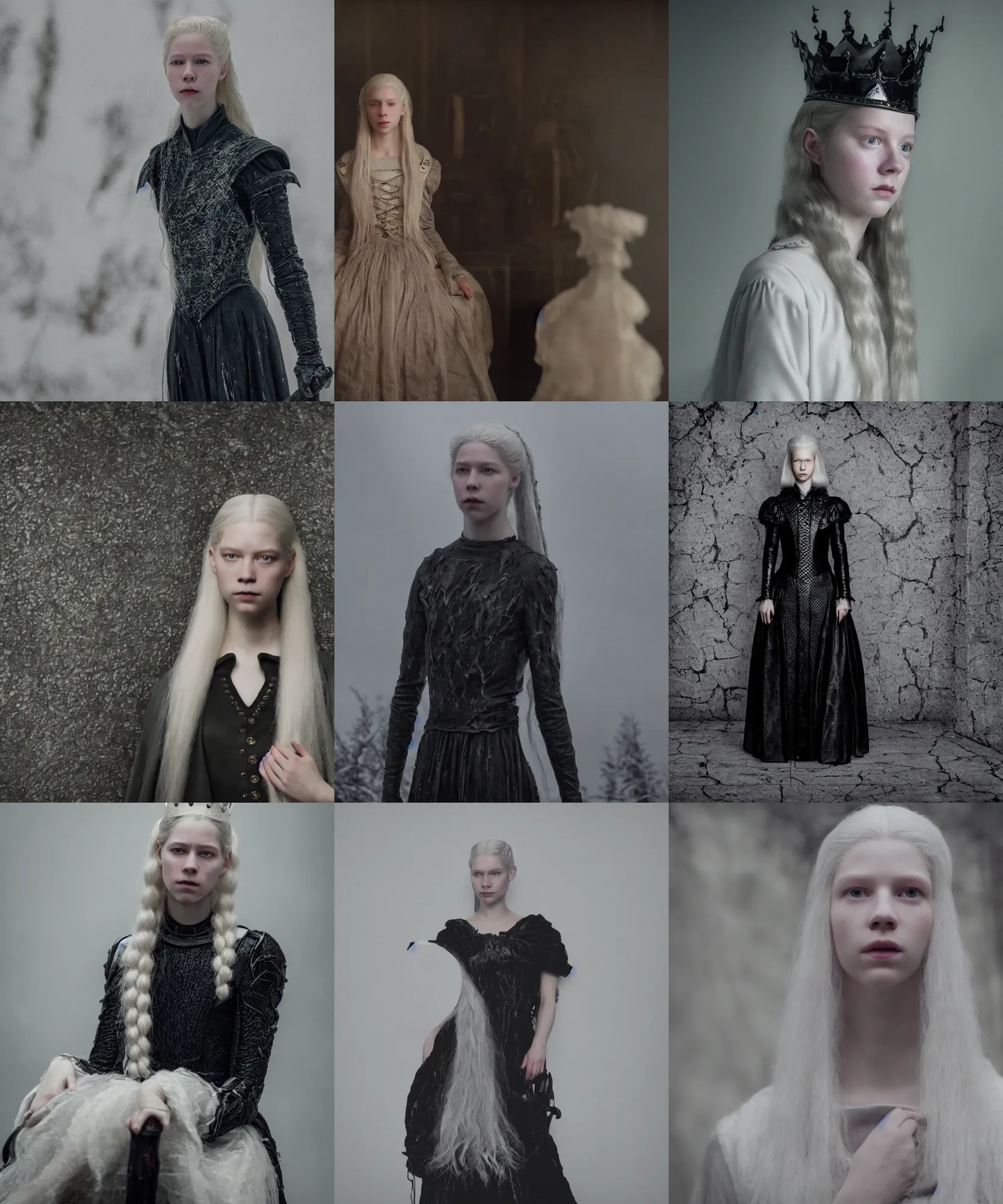 Prompt: the portrait of hunter schafer in black wax crown by roger deakins, dark fantasy, witcher, award winning photo, vogue photography, anamorphic lens, masterpiece, 8 k