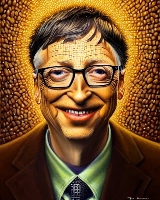 Image similar to detailed portrait of bill gates cheese!! grater!!! shredded by tomasz alen kopera and peter mohrbacher and johanna martine! and margaret keane! coherent luminescent