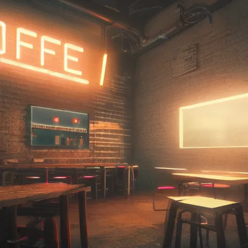 Prompt: Clearly rendered cyberpunk coffee shop, soft light effect, neon light effect, by lee madgwick, Octane Render, trending on artstation, 4k hd wallpaper:4/blur, dof:-3