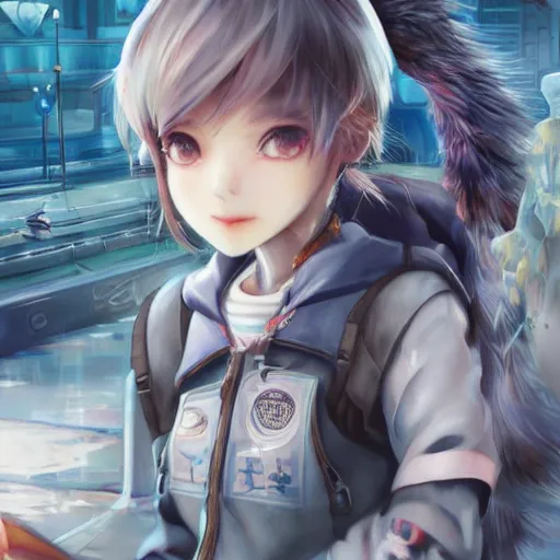 Image similar to dynamic composition, motion, ultra-detailed, incredibly detailed, a lot of details, amazing fine details and brush strokes, colorful and grayish palette, smooth, HD semirealistic anime CG concept art digital painting, watercolor oil painting of Clean and detailed post-cyberpunk sci-fi close-up schoolgirl in asian city in style of cytus and deemo, blue flame, relaxing, calm and mysterious vibes,, by a Chinese artist at ArtStation, by Huang Guangjian, Fenghua Zhong, Ruan Jia, Xin Jin and Wei Chang. Realistic artwork of a Chinese videogame, gradients, gentle an harmonic grayish colors. set in half-life 2, Matrix, GITS, Blade Runner, Neotokyo Source, Syndicate(2012), dynamic composition, beautiful with eerie vibes, very inspirational, very stylish, with gradients, surrealistic, dystopia, postapocalyptic vibes, depth of field, mist, rich cinematic atmosphere, perfect digital art, mystical journey in strange world