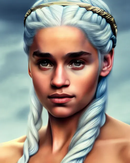 Image similar to photo of a gorgeous young lebron james, lebrone james as daenerys targaryen in the style of stefan kostic, realistic, professionally, professionally color graded, half body shot, sharp focus, 8 k high definition, insanely detailed, intricate, elegant, art by stanley lau and artgerm