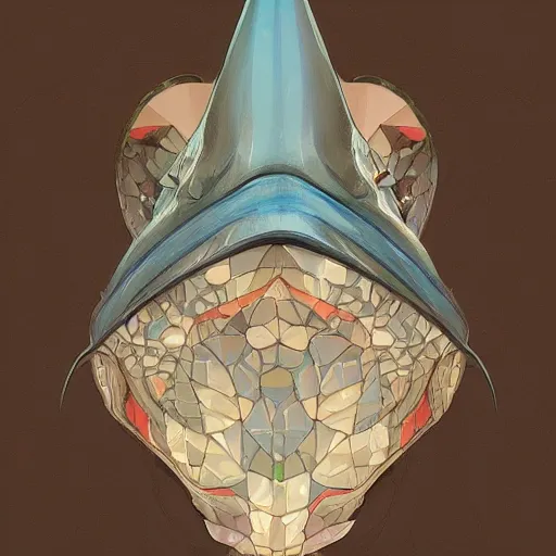 Image similar to shark with a cone on its head - ron cheng & alphonse mucha, highly detailed, digital painting, ray tracing, concept art, illustration, smooth sharp focus, intricate, symmetry, artstation,