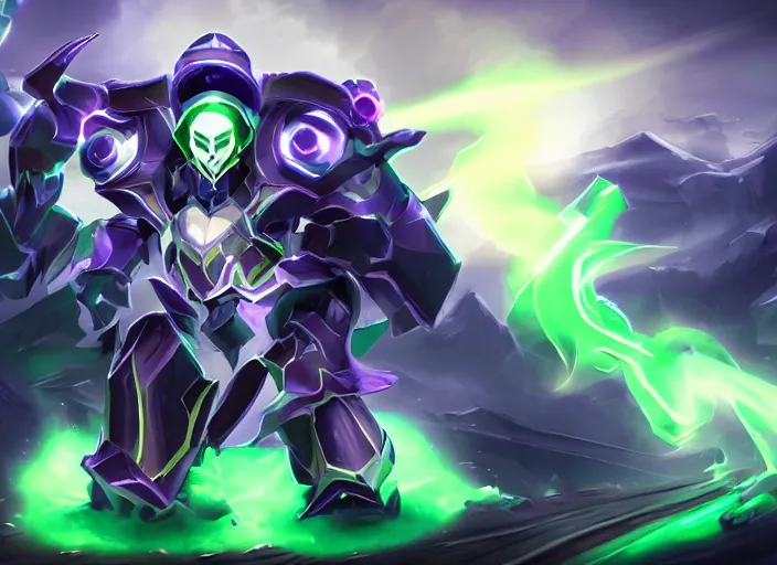 Prompt: champion splashart of ghost champion called phantom train, glowing green