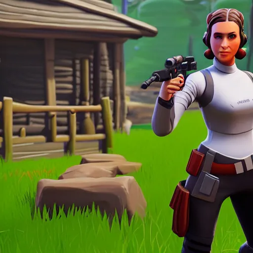 Prompt: young princess leia in fortnite, character render, full body shot, highly detailed, in game render