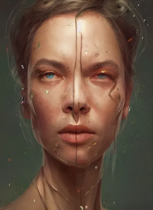 Prompt: photorealistic portrait by michael komarck, greg rutkowski, victo ngai, artgerm and j. dickenson, inter - agentic collective intelligence exhibits emergent processes