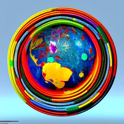 Image similar to planet made out of colorful rubber bands, photo, portrait, intricate, 8 k highly professionally detailed, hdr, cgsociety