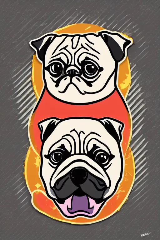 Image similar to Pug as war criminal, sticker, colorful, illustration, highly detailed, simple, smooth and clean vector curves, no jagged lines, vector art, smooth