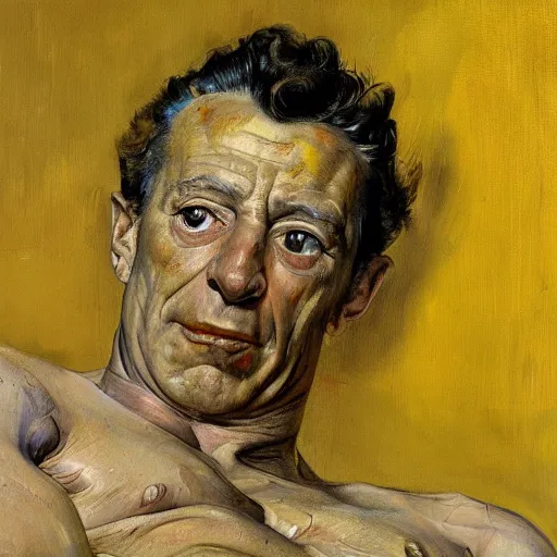 Image similar to high quality high detail painting by lucian freud and frank frazetta, hd, yellow