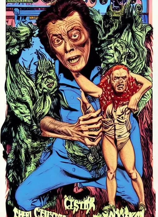 Image similar to Chistopher Walken, Creepshow (1982) comic book cover, artwork by Bernie Wrightson, full color, detailed