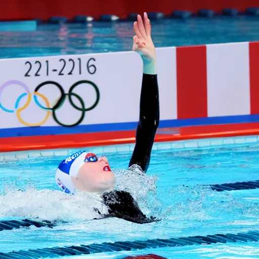 Prompt: christina hendricks as olympic swimmer wining gold medal,