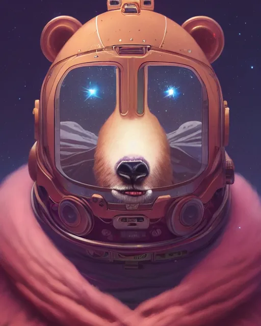 Image similar to highly detailed surreal vfx portrait of a spacepunk bear, stephen bliss, unreal engine, greg rutkowski, loish, rhads, beeple, makoto shinkai and lois van baarle, ilya kuvshinov, rossdraws, tom bagshaw, alphonse mucha, global illumination, detailed and intricate environment