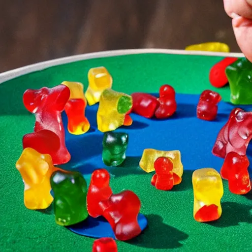 Image similar to gummy bears playing on a miniature playground