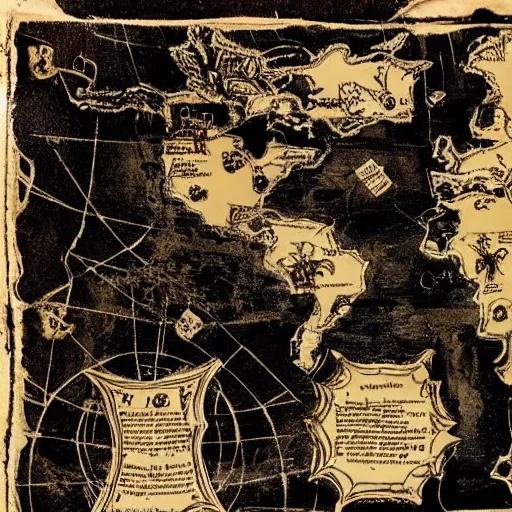 Image similar to an old treasure map covered in blood and black ink.