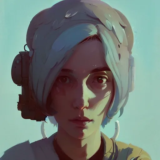 Image similar to portrait of the bird goddess by atey ghailan, by greg rutkowski, by simon stalenhag, by greg tocchini, by james gilleard, by joe fenton, by kaethe butcher dynamic lighting, gradient light blue, brown, blonde cream and white color scheme, grunge aesthetic