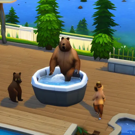 Image similar to a bear in jacuzzi, the sims 4