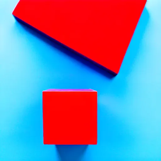 Image similar to A red block on a blue block on a table