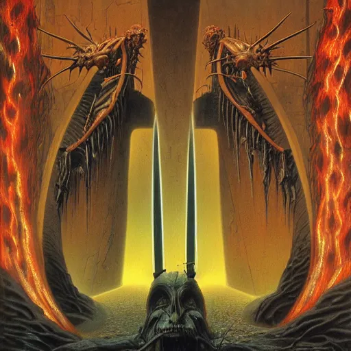Prompt: a stunning depiction of the gates of hell by Wayne Barlowe