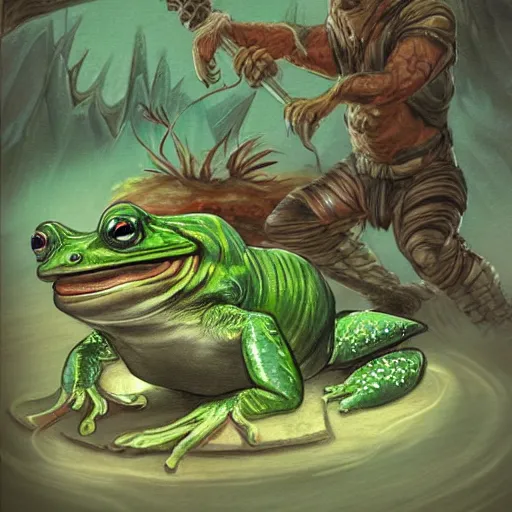 Image similar to fantasy illustration of giant mutant frogs