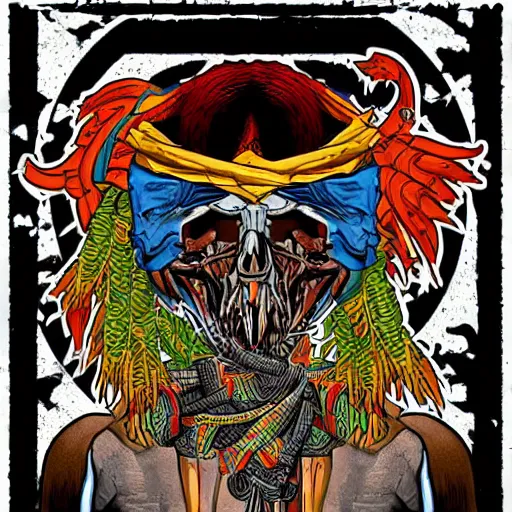 Image similar to taliban anarchy. symmetrical anatomy, very detailed design, complexity of the picture, with pop punk style, colorful, accompanied by body, pure image without duplication, dribble popular, drawn by vinicius gud and gustavo zambelli