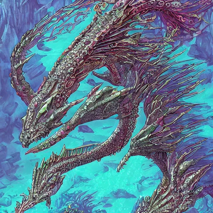 Image similar to underwater sea dragon full body, d & d style, trending on artstation, colorful, intricate, highly detailed