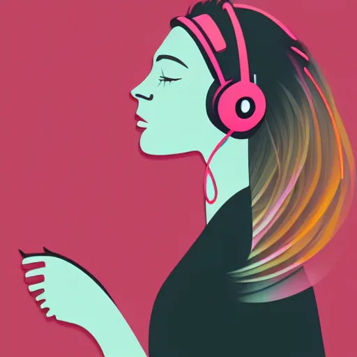 Image similar to a beautiful illustration of a woman in with headphones dancing by jason brooks, hed kandi, adobe illustrator