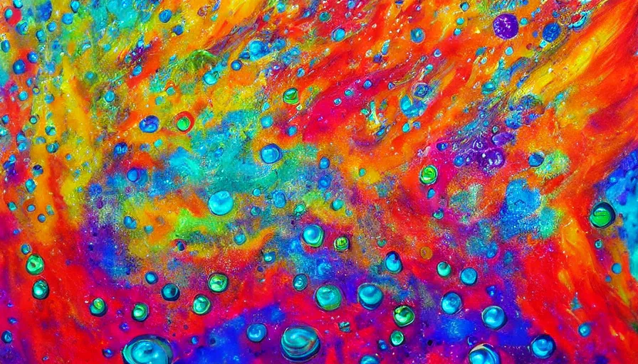 Prompt: trippy painting on canvas, watedrops, water droplets, acrylic painting, acrylic pouring, painting, influencer, artstation - h 8 0 0