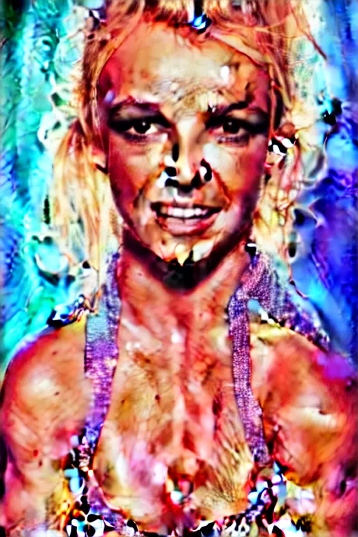 Prompt: sexy seductive little smile britney spears by enki bilal moebius, intricated details, sit face camera with legs spread out, hair styled in a bun, bend over posture, full body portrait, extremely luminous bright design, pastel colours, drips, autumn lights